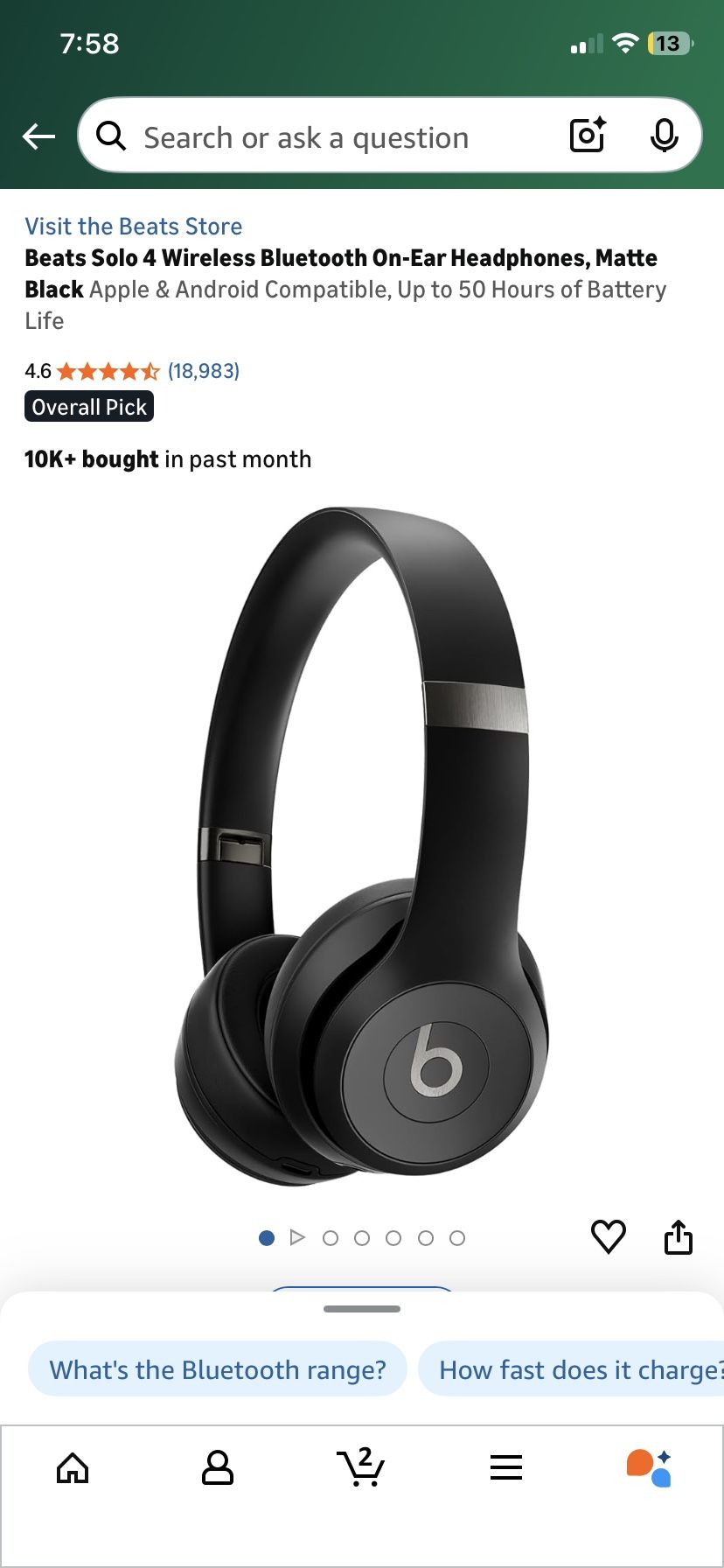 Beats Solo 4 Wireless Bluetooth On-Ear Headphones, Matte Black Apple & Android Compatible, Up to 50 Hours of Battery Life