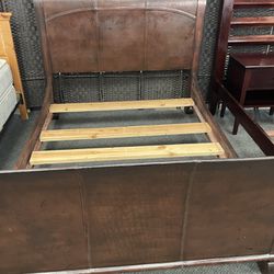Queen Bed frame, Real Leather And Wood, Very Unique, Click On My Name To See Other Offers.