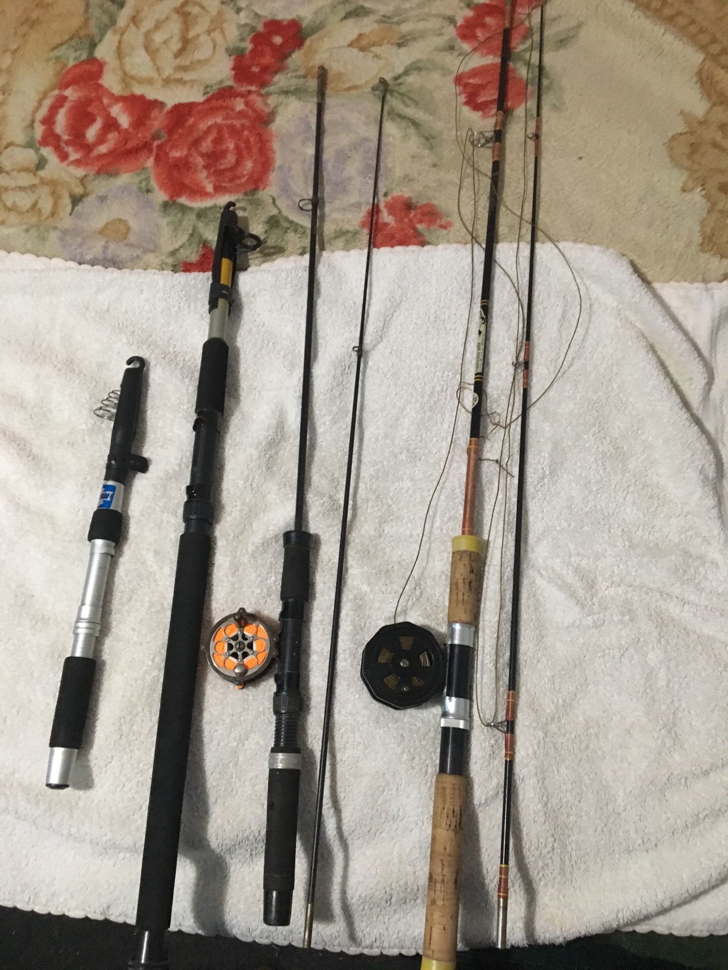 Two fly fishing and two regular fishing rods