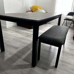 Modern Gray Dining Table with Bench – Like New