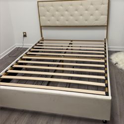 Like-new Queen Upholstered Bed Frame with drawers