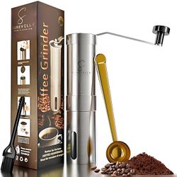 Suneville Manual Stainless Steel Coffee Grinder & Accessories - Fine to Coarse Grinding Settings - Espresso Tools with Portable Hand Coffee Grinder, G