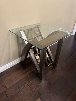 Vintage Side Table - Glass, Wood and Metal