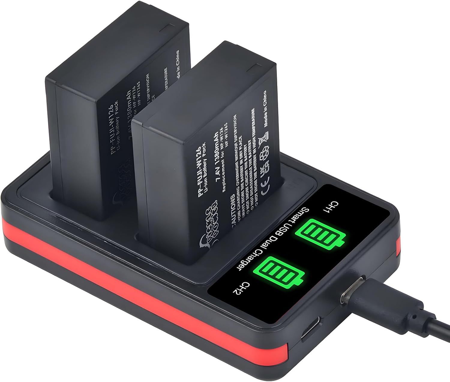 Picke Power NP-W126 NP-W126S Battery and LED Dual Charger for Fujifilm X100VI, X100V, X100F, XM5, XS10, XT30, XT30 II, XT20, XE4, X-T100, X-T200, X-A5