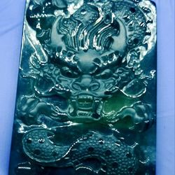 Best Burmese icy Blue Green Jadeite Pendant DRAGON.