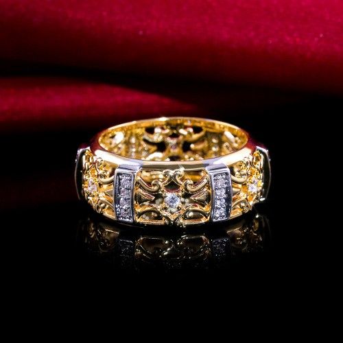 "Luxury Eternity Zircon Full Filled Flower Carved Gold Ring for Women, VIP462
  
