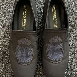 Giovani Conti Men’s Black Suede Logo Italian Loafers 