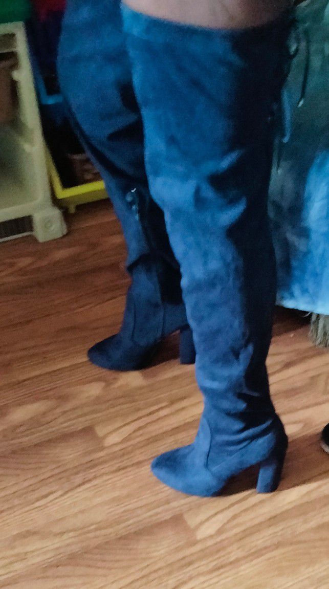 JustFab Blue Suede Thigh High Boots
