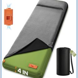 New-Self Inflating Sleeping Pad with Electric Pump, 4" Ultra-Thick Foam Camping Pad,9.5 R-Value 4 Season Camping Mattress Pad with Removable Cover, Ca