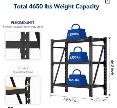 ✌️ FLEXIMOUNTS FS24 Garage Shelving, 3-Tier Adjustable Shelf, 4650 lbs Weight Capacity Storage Rack, 4-Foot Tall, Heavy Duty Industrial Metal Shelving