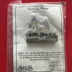 NOS Shelias Wooden Houses Pin Brooch 