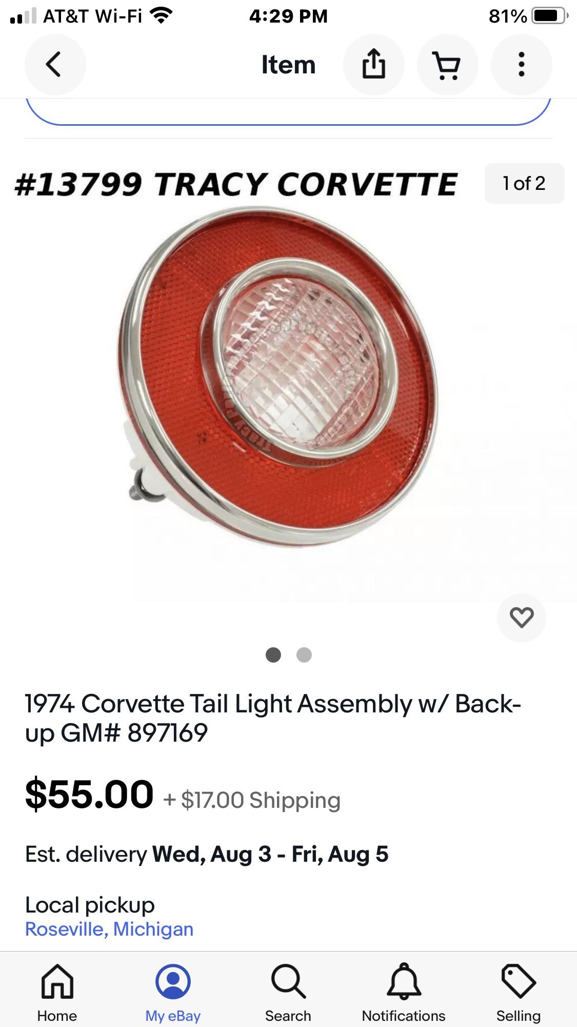 C3 Corvette Tailight Assembly In Upper St Clair