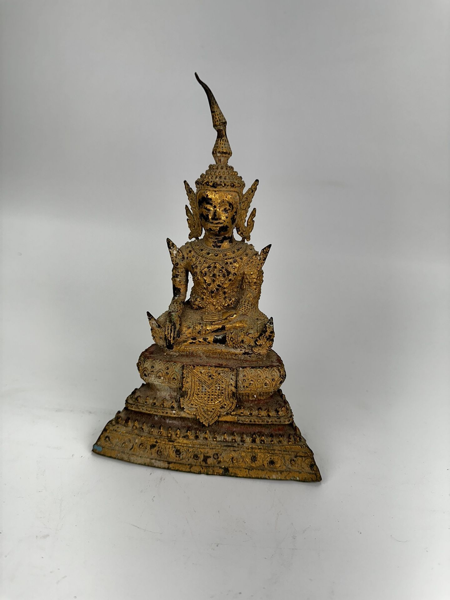 Antique Thai Buddha Statue Seated Khmer Rattanakosin Gilt Bronze 18-19 Century