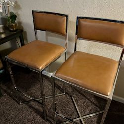 Whisky Brown/ Metallic Base Bar Stool Height Chairs