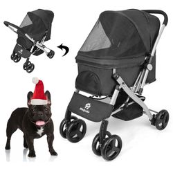 Wedyvko Dog Stroller for Medium Dogs Upgraded - Upto 55 lbs Pets Stroller with Reversible Handlebar, 4 360 Wheels, Foot Brake, Wide Mesh Canopy, 2 Sec