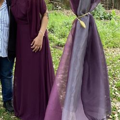Dark Purple Fancy Dress With Shawl 