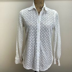 Lauren Ralph Lauren White Summer Long button down shirt size small women’s
