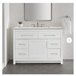 Clady 49 in. Single Sink White Bath Vanity with Silver Ash Cultured Marble Top (Assembled)