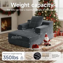 45'' Chaise Lounge Chair Indoor, Corduroy Upholstered Boneless Sofa Bed, Deep Seat Sleeper Couch Reading Chairs, Small Comfy Cloud Sofas Couches for L
