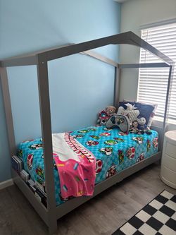 Gray twin bed frame