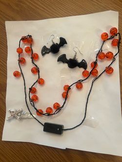 Halloween Pumpkin string, earrings & hair clip