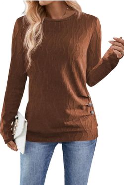 Samefar Women's Long Sleeve T-Shirts, Round Neck, Autumn Fashion, 2025, Basic, Business, Casual, Tunic