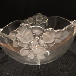 Glass Etched Rose Bowl New In Box