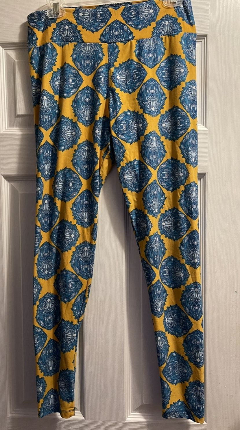 Lularoe Leggings Blue Teal Yellow Orange Lions Face size large