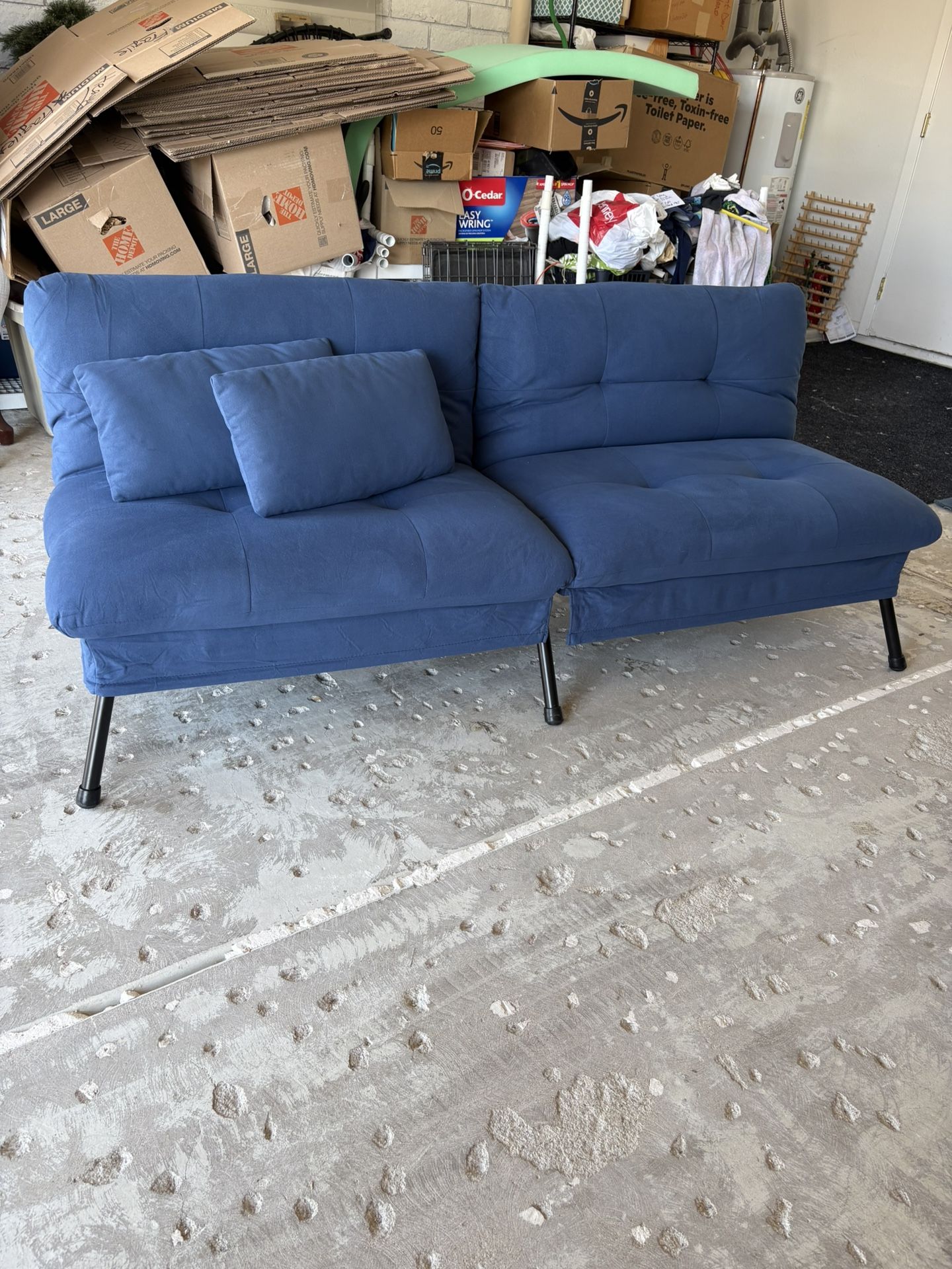 Blue Small Couch Makes Into A Futon