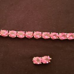 Sterling Silver Pink Rhodolite Bracelet Platinum Overlay