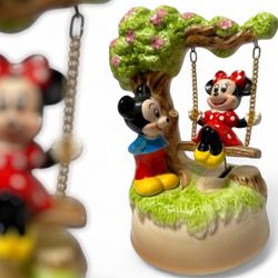 Rare DISNEY Mickey & Minnie Mouse On A Swing Porcelain Musical-Vintage 90s Japan
