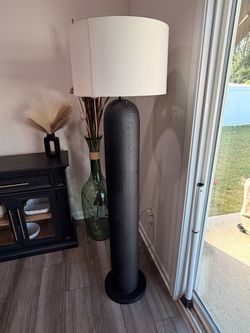 Modern Black Floor Lamp with Large White Shade – 63” Tall