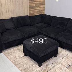 Black Sectional Sofa With Ottoman Brand New