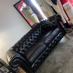 Chesterfield Black Leather Couches 