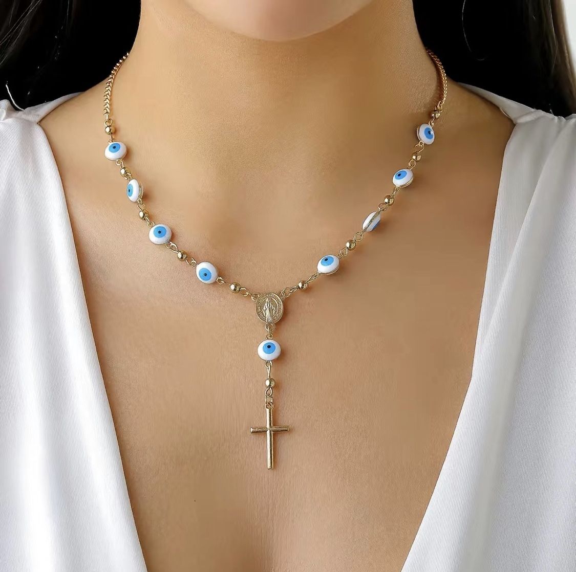 Elegant Y-Shaped Cross Pendant Necklace 