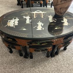 Black Lacquer Coffee Table with chairs