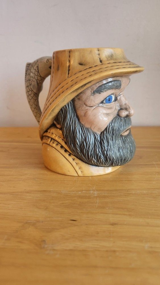 Old Fisherman Figure Ceramic Stein Sea Captain Beer Fish Vintage
