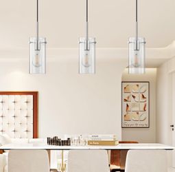 Clear Glass Hanging Kitchen Island Pendant Light 3 PackB1