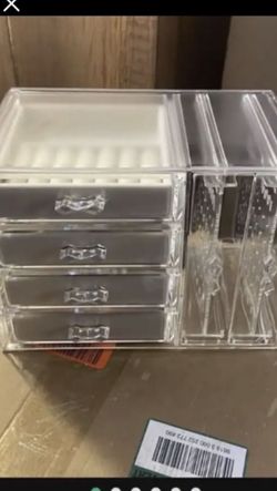 Acrylic Clear Jewelry Organizer Storage Box 4 Velvet Drawers & 2 Slide Outs