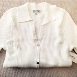 Women's Calvin Klein White Ribbed Short Sleeve Top