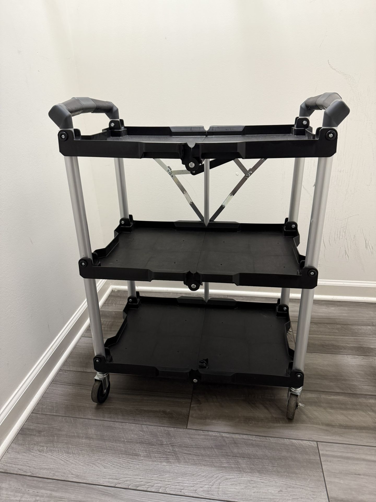Olympia Tools Pack-N-Roll Folding Collapsible Service Cart, 150LB Capacity, Black