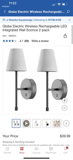 Globe Electric Wireless Rechargeable LED Integrated Wall Sconce 2-pack