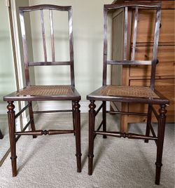 Pair of Antique Childs Bedroom / Bergère / Parlor Chairs with Woven Wicker Seats