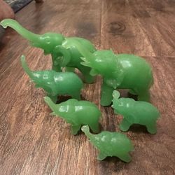 Vintage Jadeite Set Of 6 Elephant Figurines