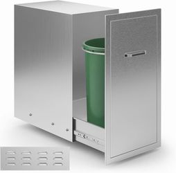 14 in Stainless Steel Outdoor Kitchen Trash & Tank Cabinet Hidden Trash Bin or Propane Tank Storage with Ventilation Panel, Built-In BBQ Island Storag