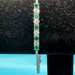 New Rhythm & Muse Emerald And White Sapphire Sterling Silver Bolo Style Bracelets Beautiful Pristine 