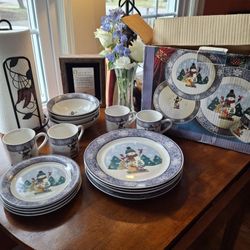 Gibson Christmas Dishes Frosty Wonder 16 Pcs Serves 4  NEW n BOX