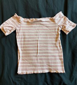 Pink/white stripe off the shoulder crop top like new