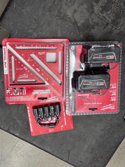 🚨 NEW MILWAUKEE M18 REDLITHIUM XC5.0 BATTERY 2-PACK, 2-PC RAFTER/TRIM SQUARE SET & CARABINER 🧰 (FIRM)