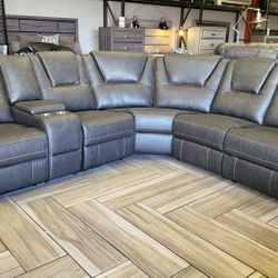 Brand New Grey Breathable Air Leather Modular Manual Recliner 6pc Reclining Sectional